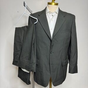 Kasper Men's Gray Brown Check Plaid Wool Suit 42R 34W